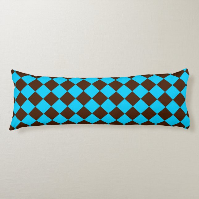 Blue Brown Diamond Checker Pattern Body Pillow (Front)