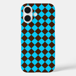 Blue Brown Diamond Checker Pattern iPhone 16 Case