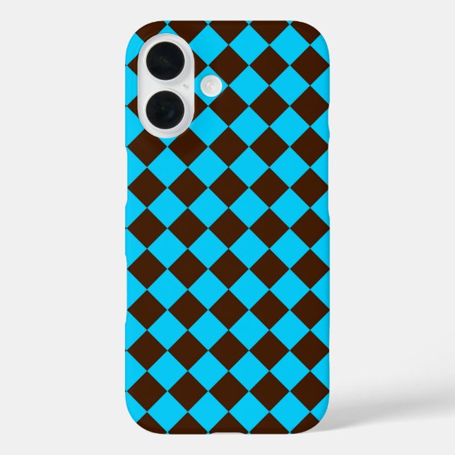 Blue Brown Diamond Checker Pattern Case-Mate iPhone Case (Back)