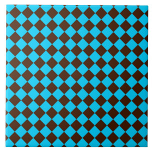 Blue Brown Diamond Checker Pattern Ceramic Tile