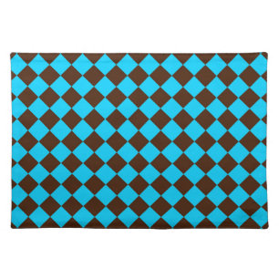 Blue Brown Diamond Checker Pattern Cloth Placemat