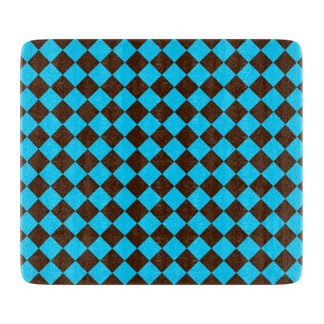 Blue Brown Diamond Checker Pattern Cutting Board (Front)