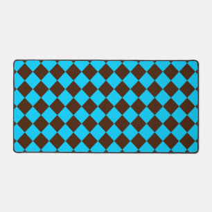 Blue Brown Diamond Checker Pattern Desk Mat