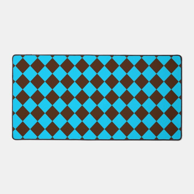 Blue Brown Diamond Checker Pattern Desk Mat (Front)