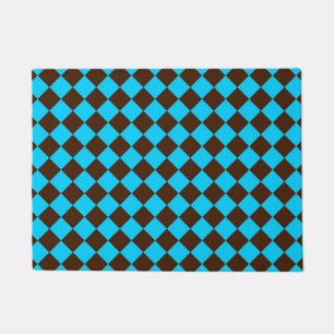Blue Brown Diamond Checker Pattern Doormat