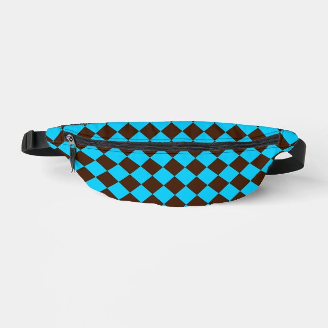 Blue Brown Diamond Checker Pattern Fanny Pack (Front)