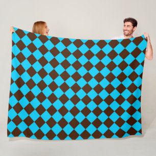 Blue Brown Diamond Checker Pattern Fleece Blanket