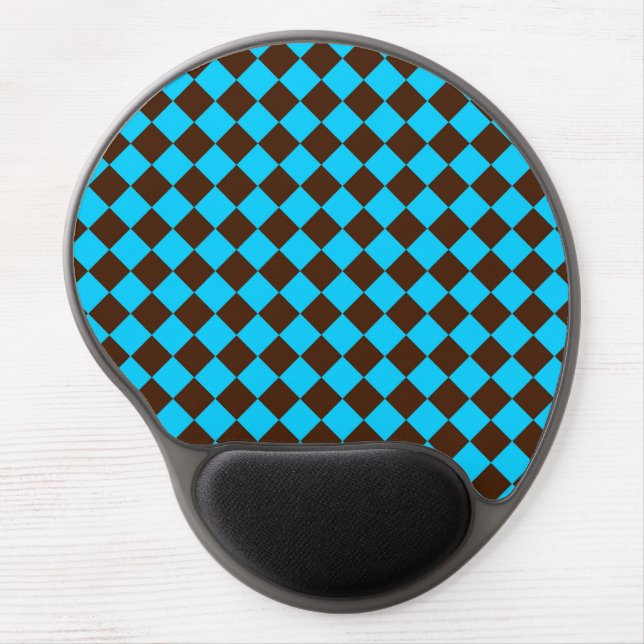 Blue Brown Diamond Checker Pattern Gel Mouse Pad (Front)