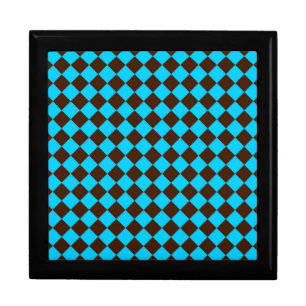Blue Brown Diamond Checker Pattern Gift Box