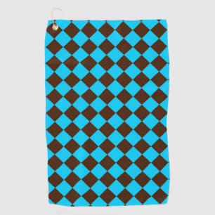 Blue Brown Diamond Checker Pattern Golf Towel