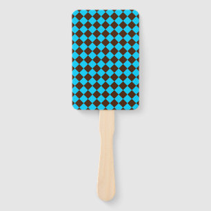 Blue Brown Diamond Checker Pattern Hand Fan