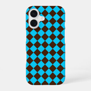 Blue Brown Diamond Checker Pattern iPhone 16 Case