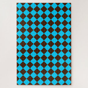 Blue Brown Diamond Checker Pattern Jigsaw Puzzle