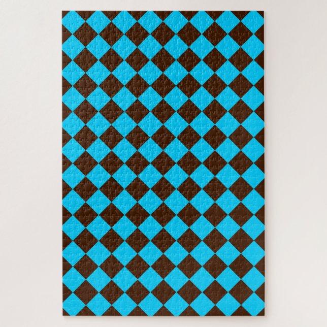 Blue Brown Diamond Checker Pattern Jigsaw Puzzle (Vertical)