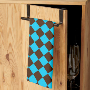 Blue Brown Diamond Checker Pattern Kitchen Towel