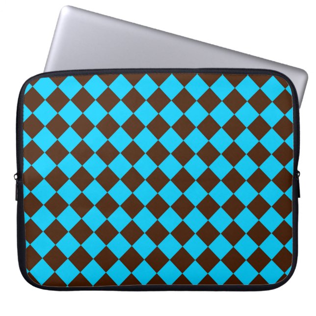 Blue Brown Diamond Checker Pattern	 Laptop Sleeve (Front)