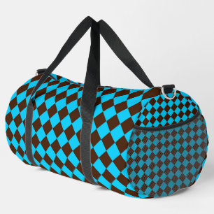Blue Brown Diamond Checker Pattern Large Duffle Bag