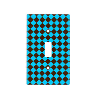 Blue Brown Diamond Checker Pattern Light Switch Cover