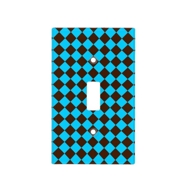 Blue Brown Diamond Checker Pattern Light Switch Cover (Front)