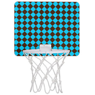 Blue Brown Diamond Checker Pattern Mini Basketball Hoop