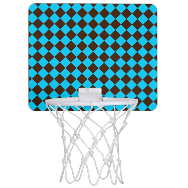 Blue Brown Diamond Checker Pattern Mini Basketball Hoop (Front)