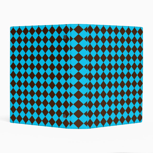 Blue Brown Diamond Checker Pattern Mini Binder (Background)