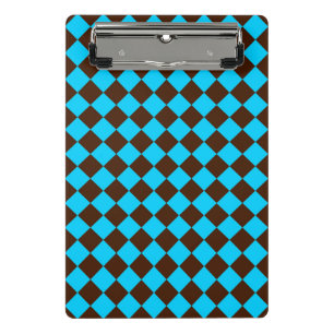 Blue Brown Diamond Checker Pattern Mini Clipboard
