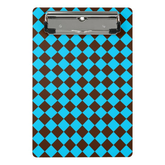 Blue Brown Diamond Checker Pattern Mini Clipboard (Front)