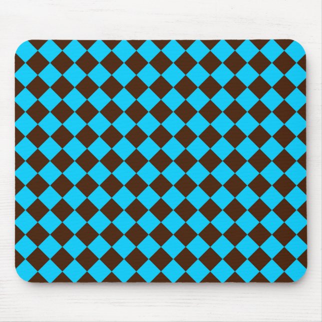 Blue Brown Diamond Checker Pattern Mouse Pad (Front)