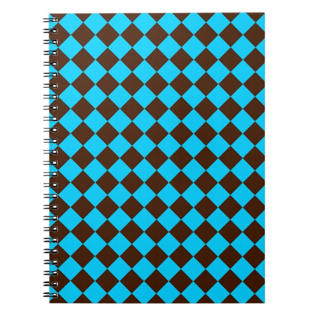 Blue Brown Diamond Checker Pattern Notebook (Front)