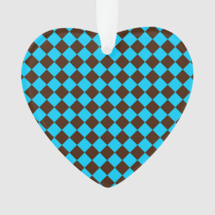 Blue Brown Diamond Checker Pattern Ornament