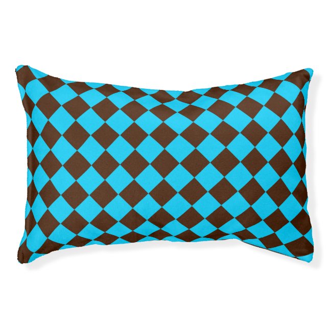 Blue Brown Diamond Checker Pattern	 Pet Bed (Front)