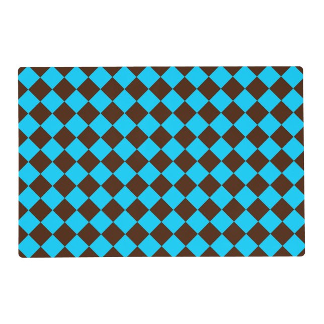 Blue Brown Diamond Checker Pattern Placemat (Front)