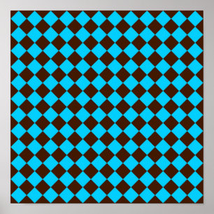 Blue Brown Diamond Checker Pattern	 Poster