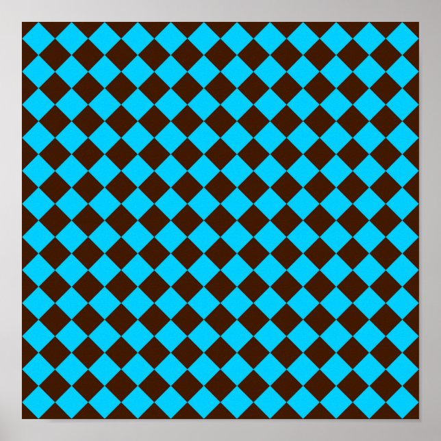 Blue Brown Diamond Checker Pattern	 Poster (Front)