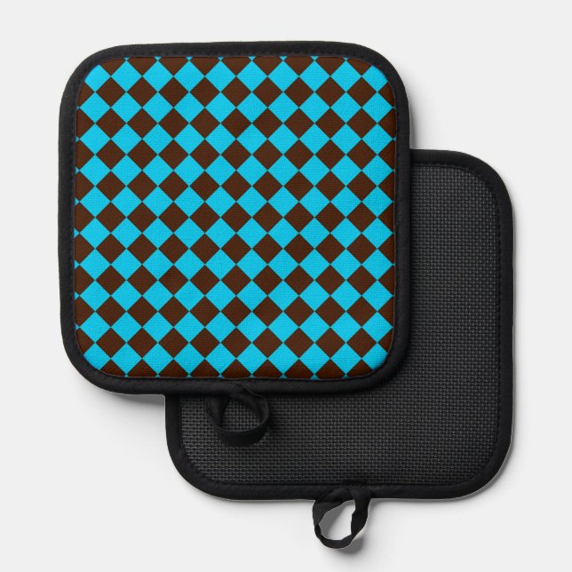 Blue Brown Diamond Checker Pattern	 Pot Holder (Front/Back)