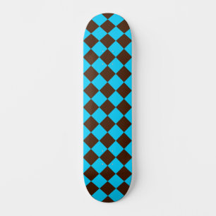 Blue Brown Diamond Checker Pattern Skateboard