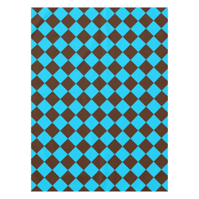 Blue Brown Diamond Checker Pattern Tablecloth (Front)