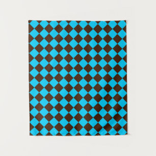 Blue Brown Diamond Checker Pattern Tapestry