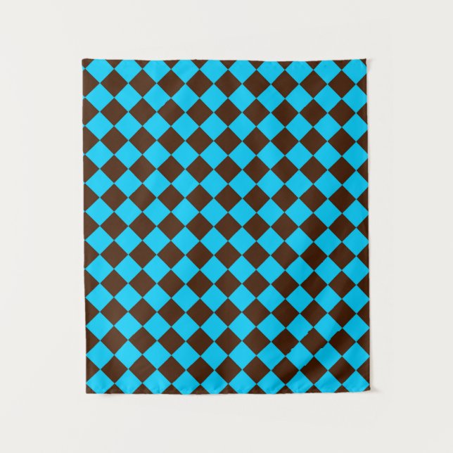 Blue Brown Diamond Checker Pattern	 Tapestry (Front)