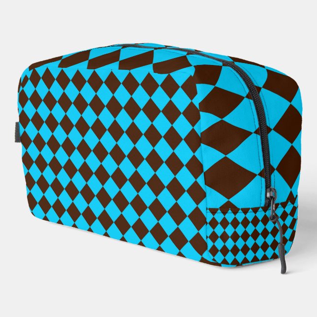 Blue Brown Diamond Checker Pattern Toiletry Bag (Right Corner)