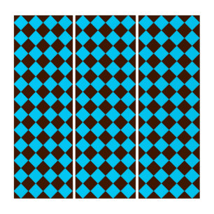 Blue Brown Diamond Checker Pattern Triptych