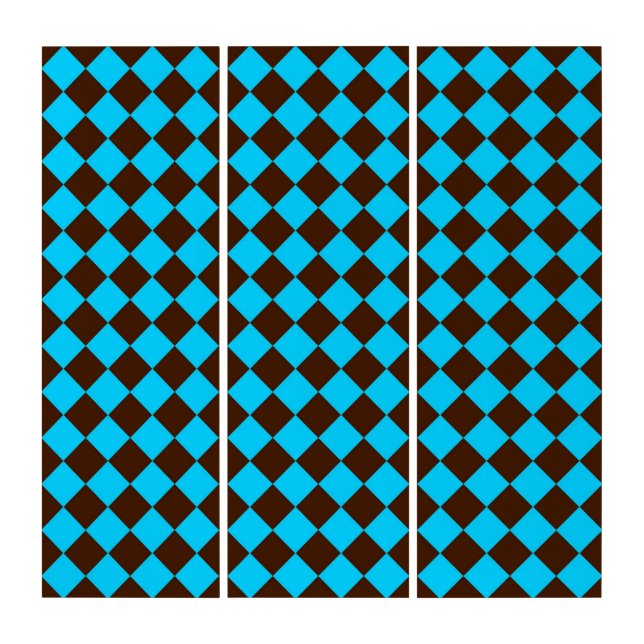 Blue Brown Diamond Checker Pattern Triptych (Front)