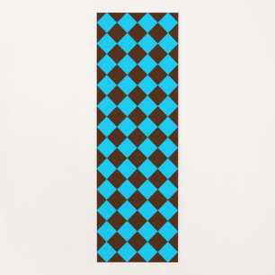Blue Brown Diamond Checker Pattern Yoga Mat