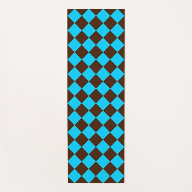 Blue Brown Diamond Checker Pattern	 Yoga Mat (Front)