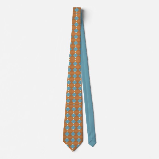 Blue & Brown Diamond Pattern Men's Neck Tie (Front)