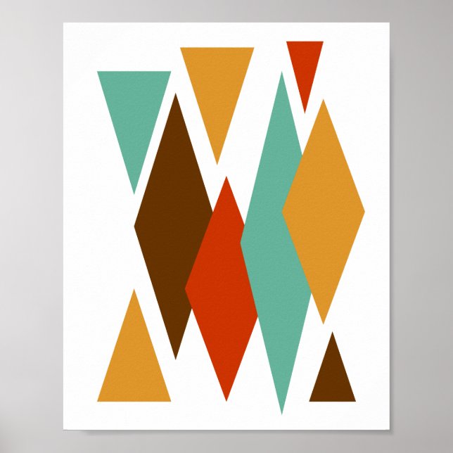 Blue Brown Diamonds Triangles Mid Century Modern Poster (Front)