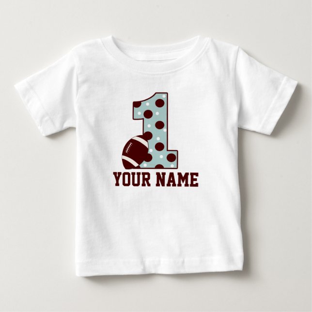 Blue Brown Dot 1st Birthday Football Shirt (Front)