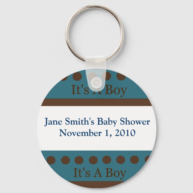 Blue & Brown Dot It's A Boy Key Chain Shower Favor (Front)