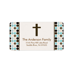 Blue/Brown Dots Cross Religious address Label